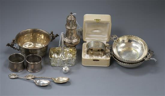 A small collection of silver and plated items,